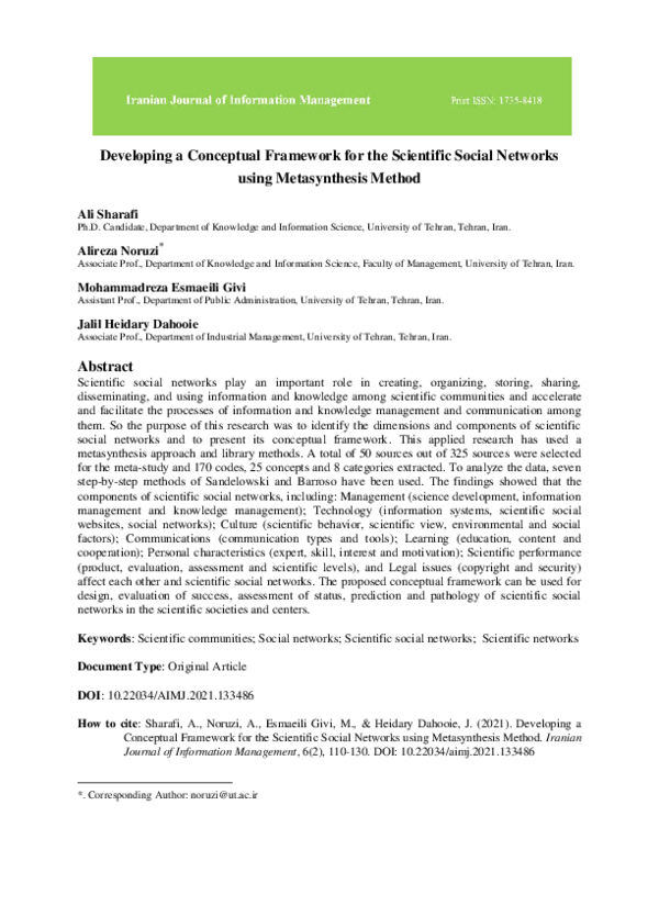 (PDF) Developing a Conceptual Framework for the Scientific Social ...