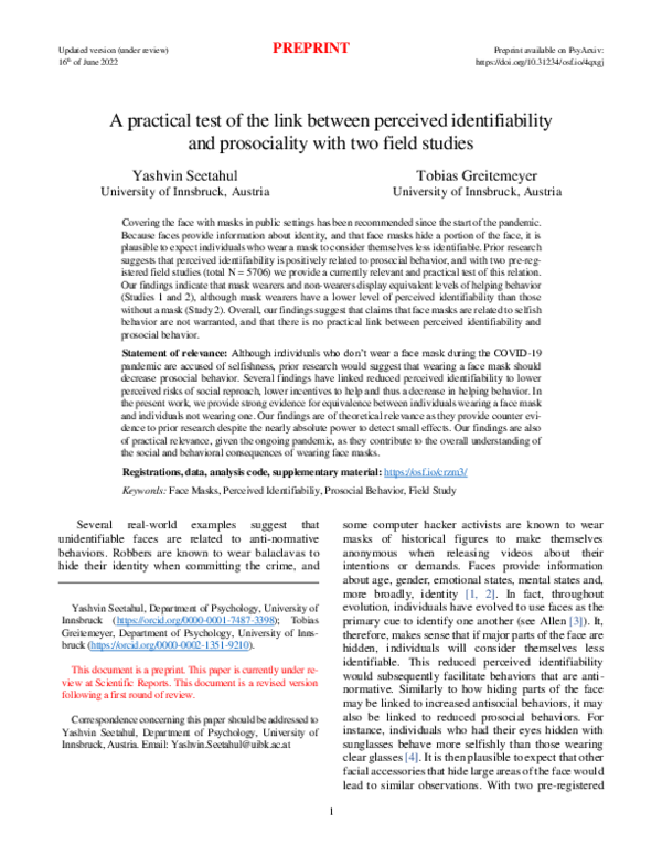 (PDF) A practical test of the link between perceived identifiability ...