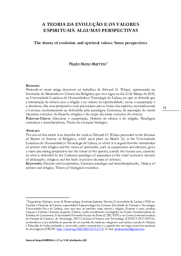 (PDF) The theory of evolution and spiritual values