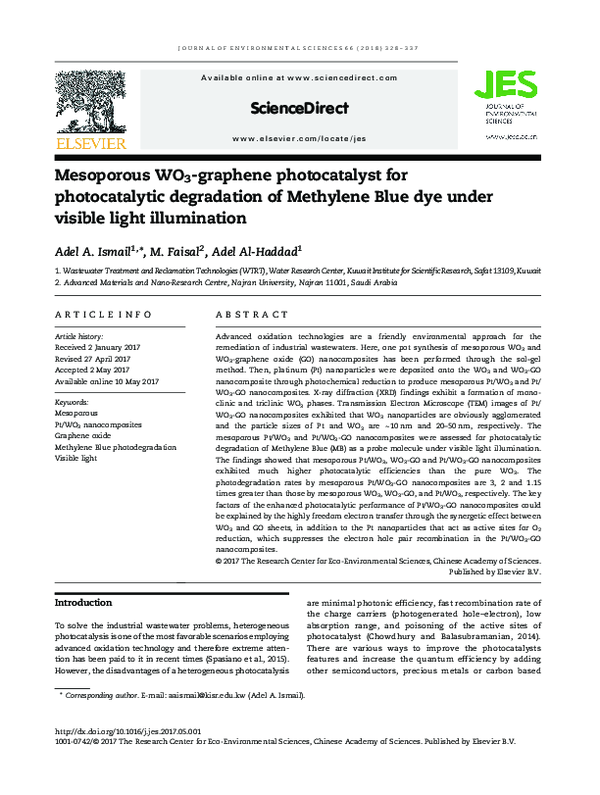 (PDF) Mesoporous WO 3 graphene photocatalyst for photocatalytic