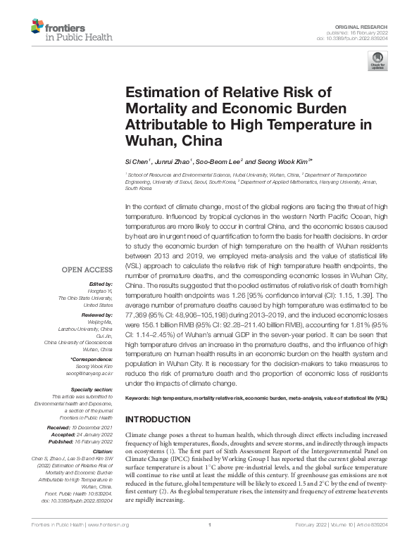 (PDF) Estimation of Relative Risk of Mortality and Economic Burden ...