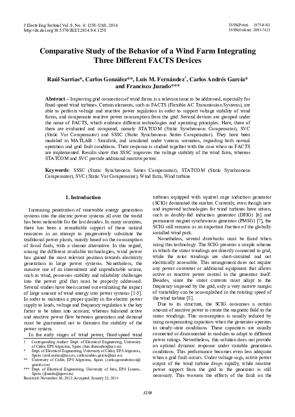 (PDF) Comparative Study of the Behavior of a Wind Farm Integrating ...