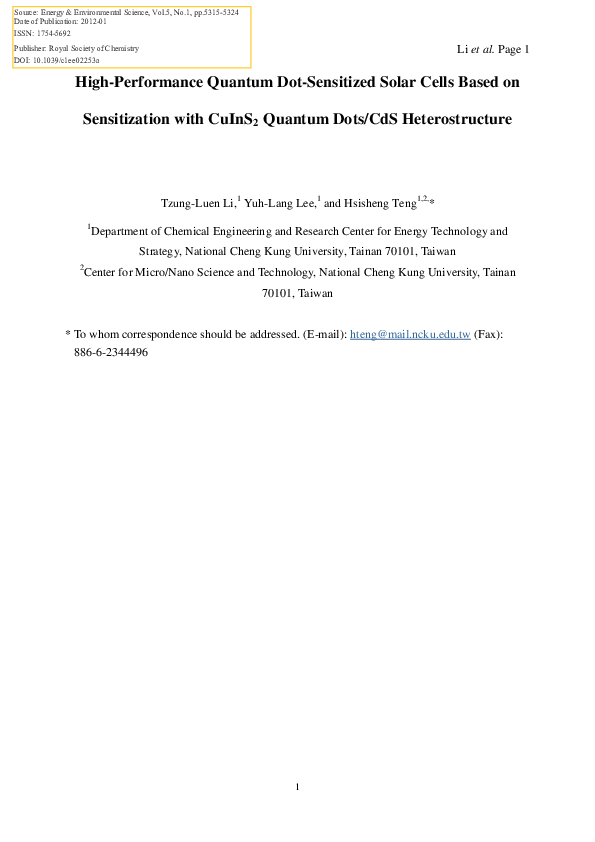 (PDF) High-performance quantum dot-sensitized solar cells based on ...