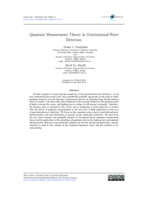 (PDF) Quantum Measurement Theory in Gravitational-Wave Detectors