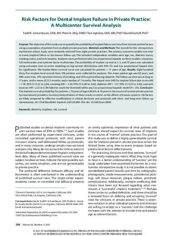 (PDF) Risk Factors for Dental Implant Failure in Private Practice: A ...