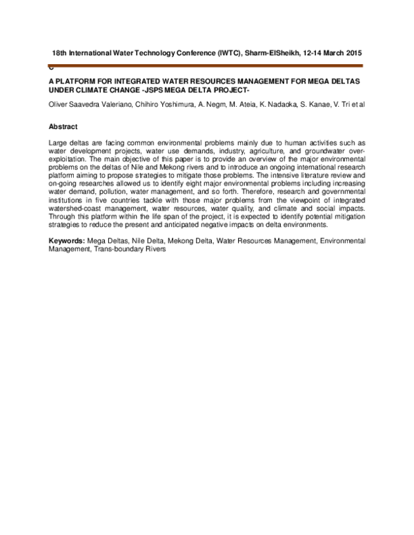(PDF) A Platform for Integrated Water Resources Management for Mega ...