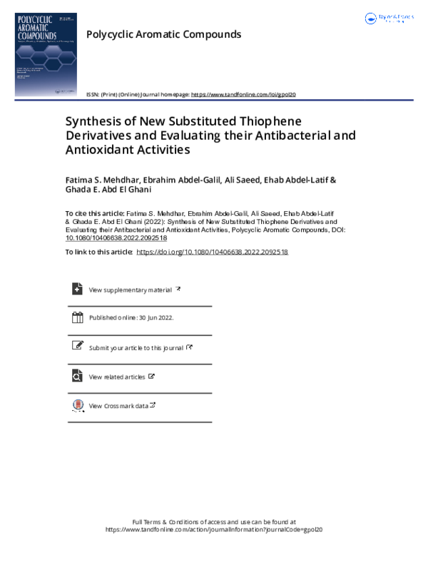 (PDF) Synthesis of New Substituted Thiophene Derivatives and Evaluating ...