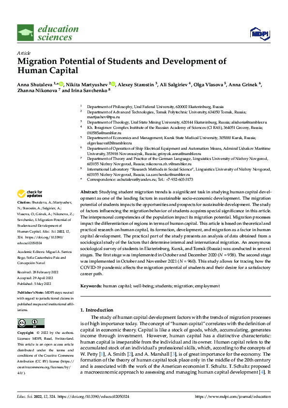 (PDF) Migration Potential of Students and Development of Human Capital