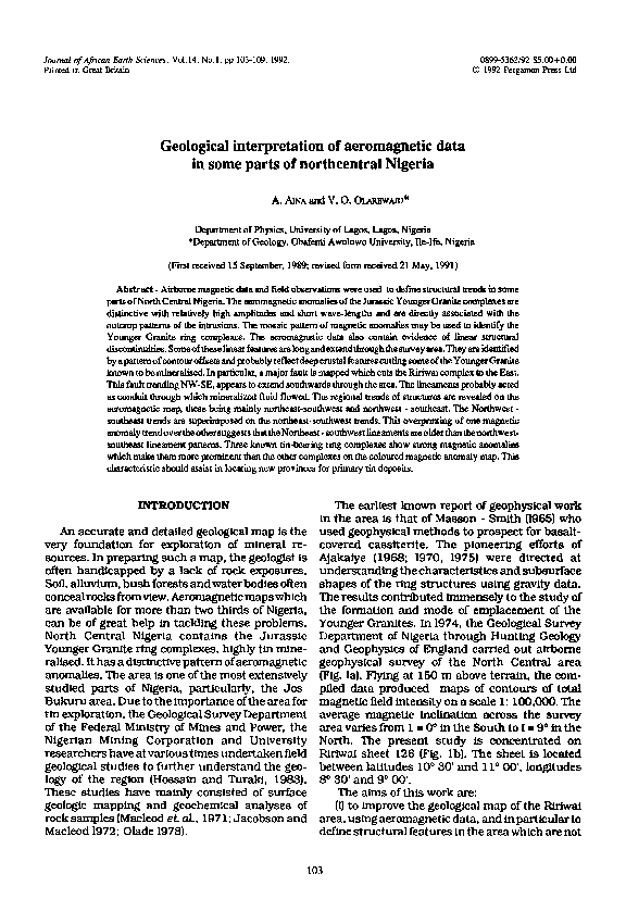 (PDF) Geological interpretation of aeromagnetic data in some parts of ...