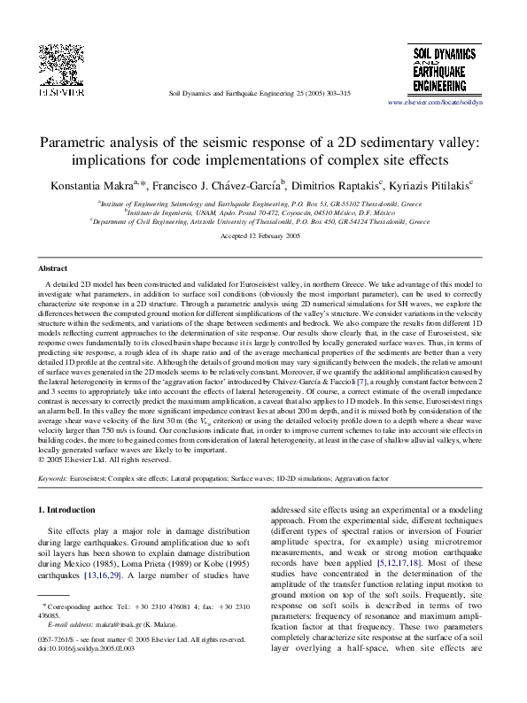 (PDF) Parametric analysis of the seismic response of a 2D sedimentary ...
