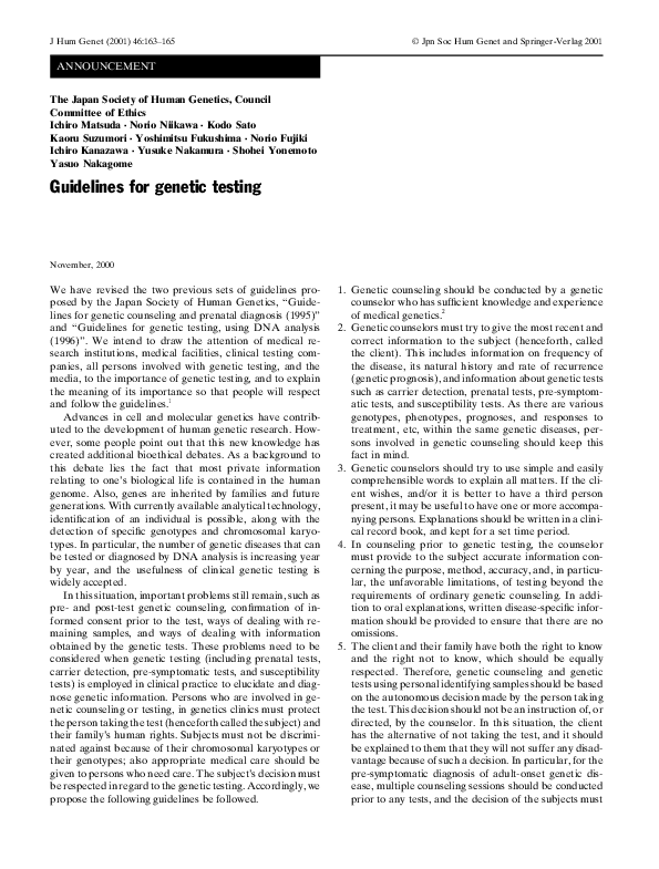 (PDF) Guidelines for genetic testing