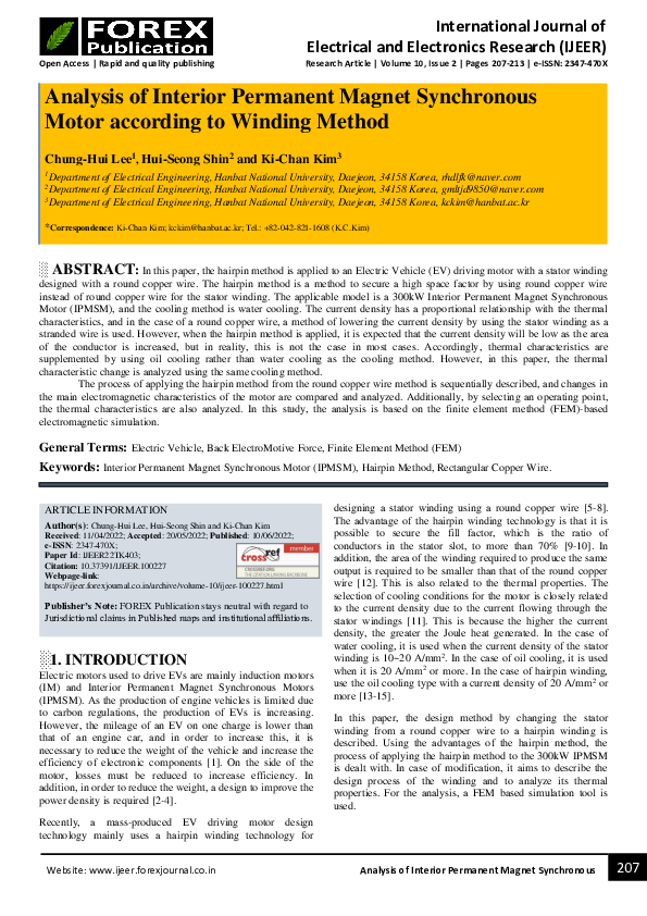 (PDF) Analysis of Interior Permanent Magnet Synchronous Motor according ...