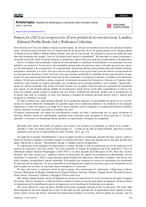 (PDF) Francis, G. (2022) Recovery. The lost Art of Convalescence ...