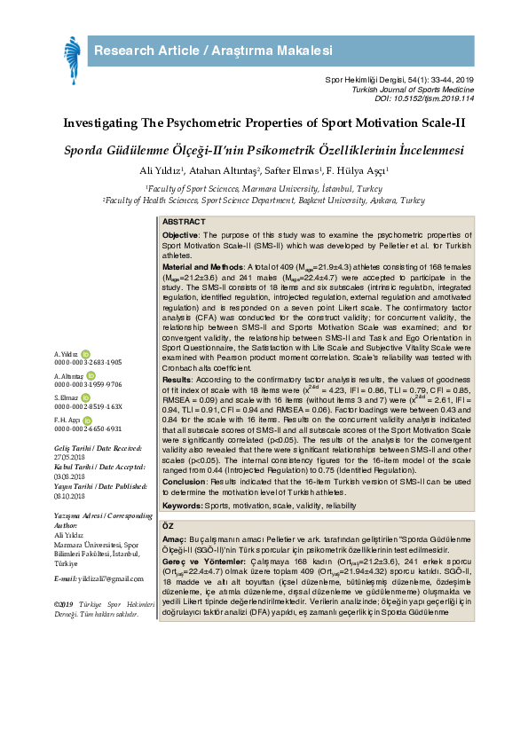(PDF) Investigating The Psychometric Properties of Sport Motivation ...