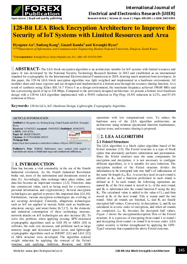 (PDF) 128-Bit LEA Block Encryption Architecture to Improve the Security ...