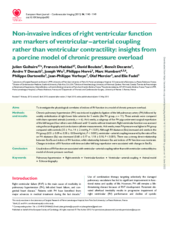 (PDF) Non-invasive indices of right ventricular function are markers of ...