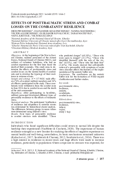 (PDF) Effects of posttraumatic stress and combat losses on the ...