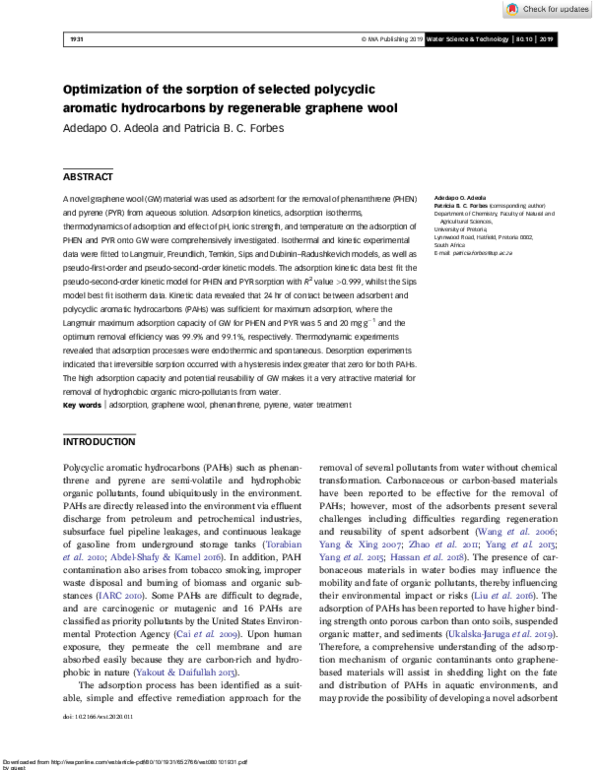 (PDF) Optimization of the sorption of selected polycyclic aromatic ...