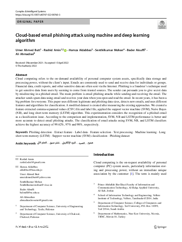 (PDF) Cloud-based email phishing attack using machine and deep learning ...
