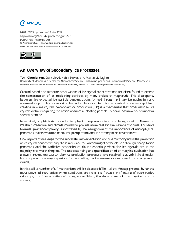 (PDF) An Overview of Secondary ice Processes
