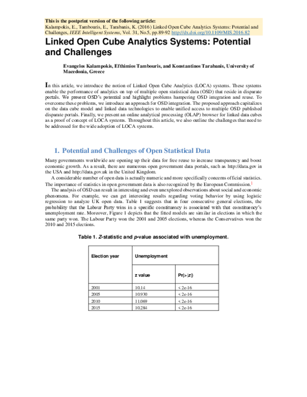 (PDF) Linked Open Cube Analytics Systems: Potential and Challenges
