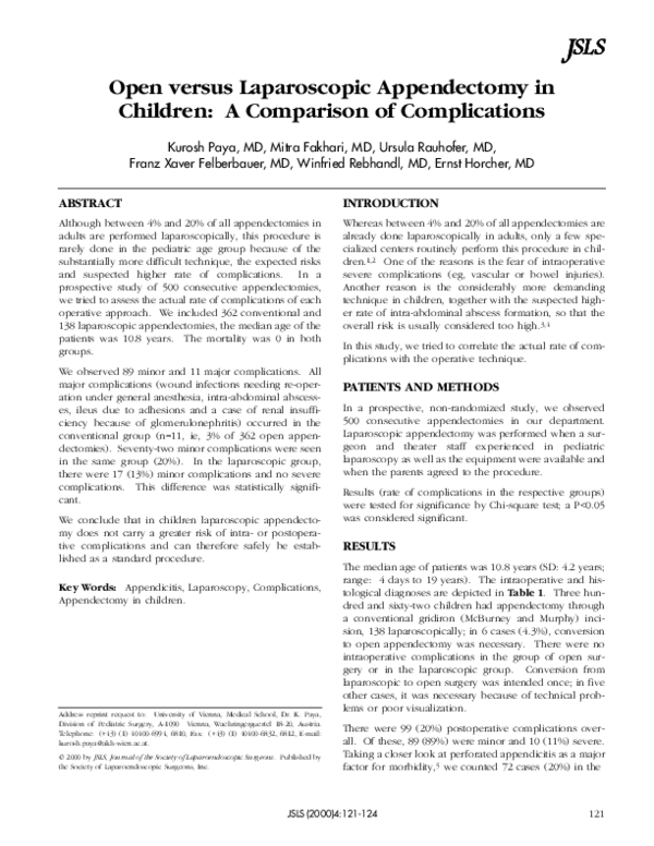 (PDF) Open versus laparoscopic appendectomy in children: a comparison ...