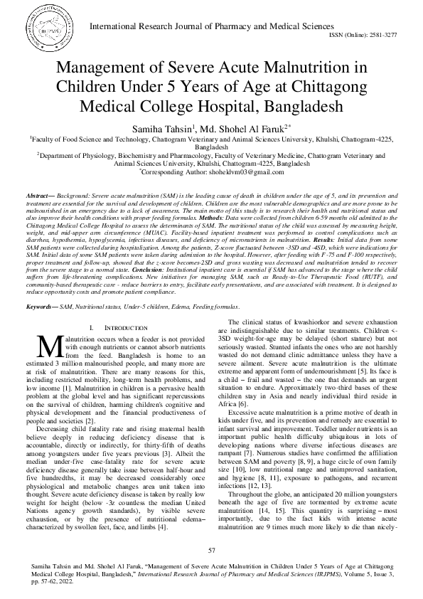(PDF) Management of Severe Acute Malnutrition in Children Under 5 Years ...