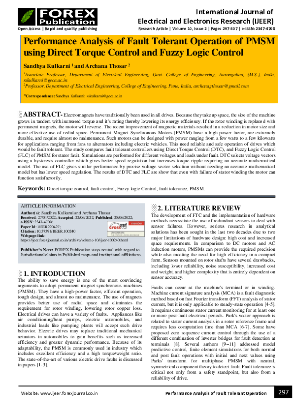 (PDF) Performance Analysis of Fault Tolerant Operation of PMSM using ...