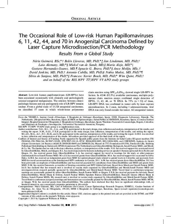 (PDF) The Occasional Role of Low-risk Human Papillomaviruses 6, 11, 42 ...
