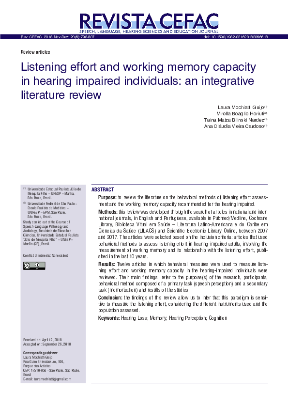 (PDF) Listening effort and working memory capacity in hearing impaired ...