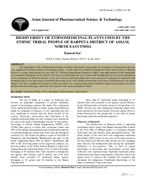 (PDF) Biodiversity of Ethnomedicinal Plants Used by the Ethnic Tribal ...