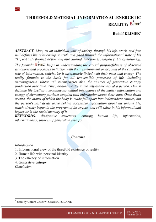 (PDF) Threefold Material-Informational-Energetic Reality