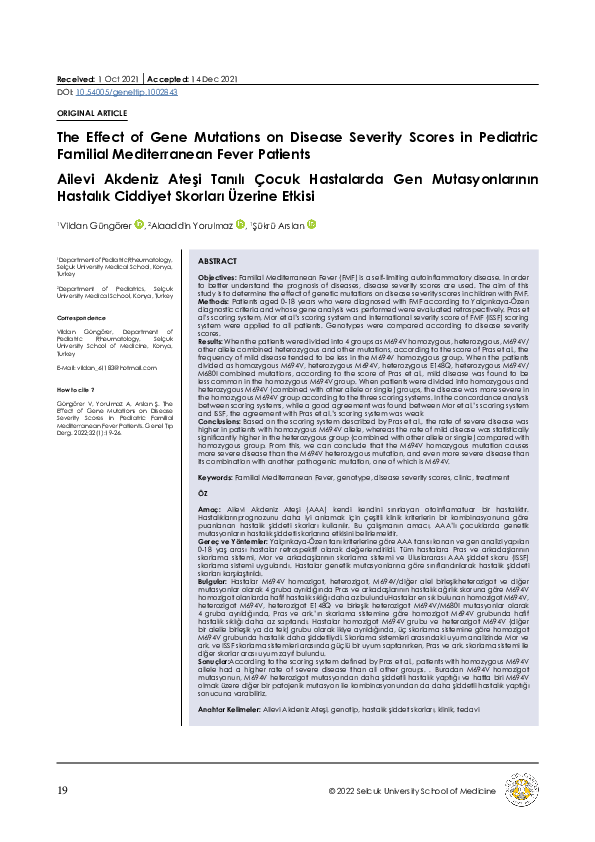 (PDF) The Effect of Gene Mutations on Disease Severity Scores in ...