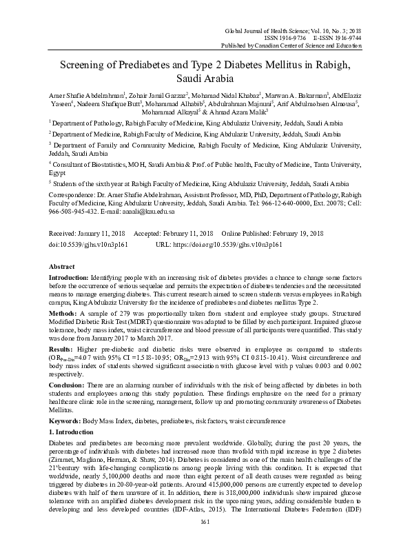 (PDF) Screening of Prediabetes and Type 2 Diabetes Mellitus in Rabigh ...