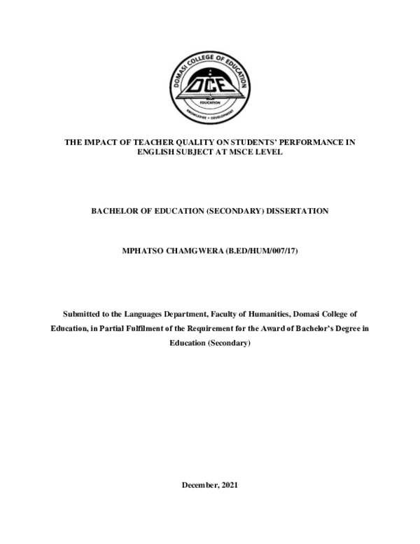 (PDF) THE IMPACT OF TEACHER QUALITY ON STUDENTS PERFORMANCE IN ENGLISH ...