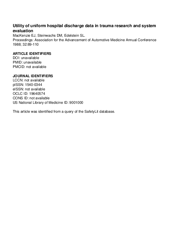 (PDF) Utility of uniform hospital discharge data in trauma research and