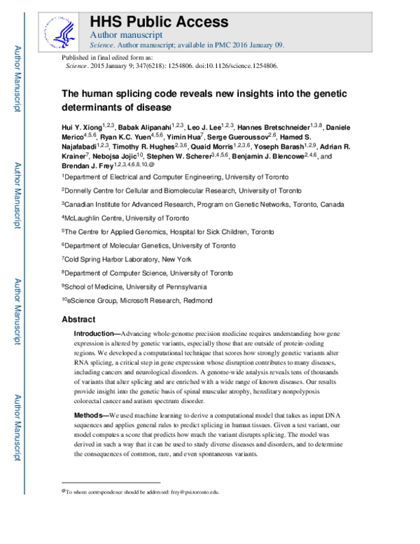(PDF) The human splicing code reveals new insights into the genetic ...
