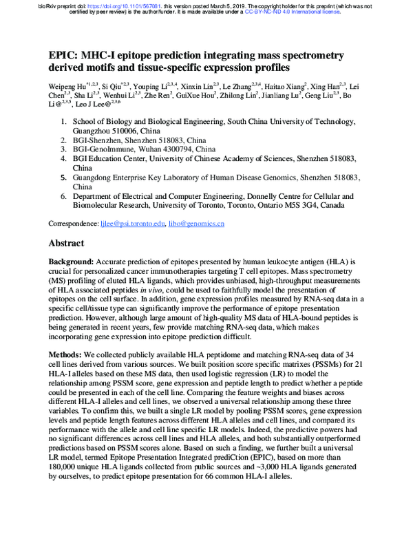 (PDF) EPIP: MHC-I epitope prediction integrating mass spectrometry ...