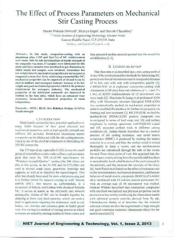 (PDF) The Effect of Process Parameters on Mechanical Stir Casting Process