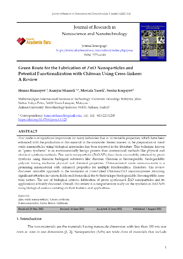 (PDF) Green Route for the Fabrication of ZnO Nanoparticles and ...