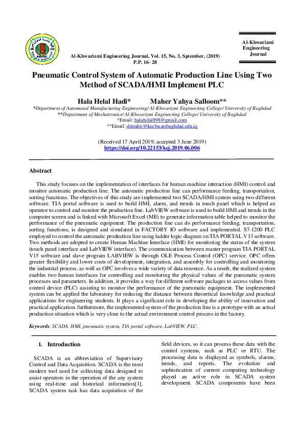 (PDF) pneumatic control system of automatic production line using SCADA ...