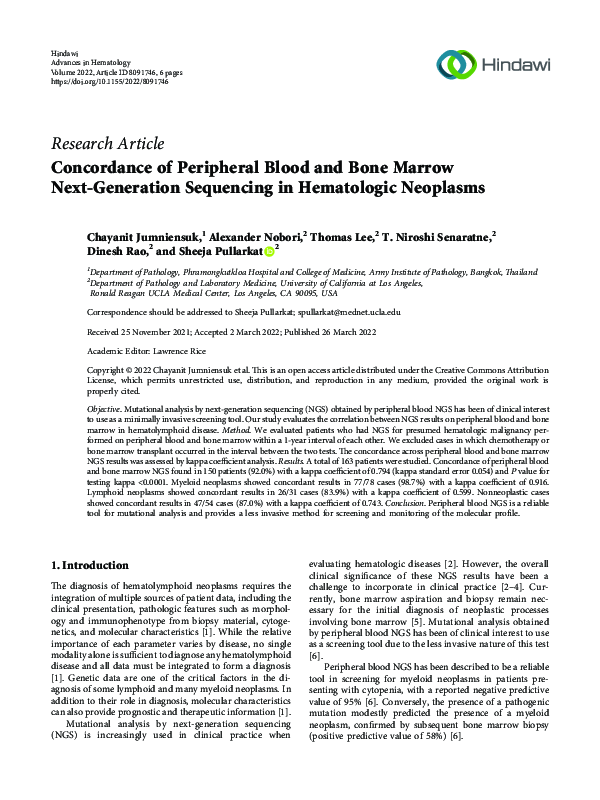 (PDF) Concordance of Peripheral Blood and Bone Marrow Next-Generation ...