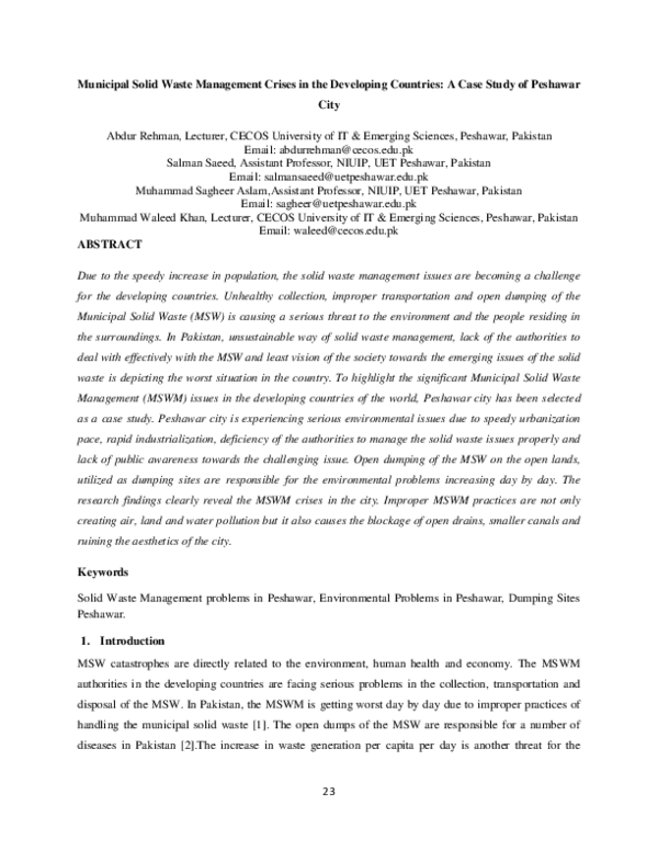 (PDF) Municipal Solid Waste Management Crises in the Developing ...