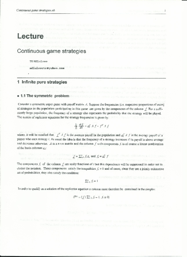 (PDF) Continuous game strategies