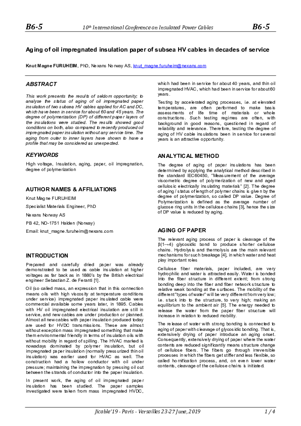 (PDF) Aging of oil impregnated insulation paper of subsea HV cables in ...