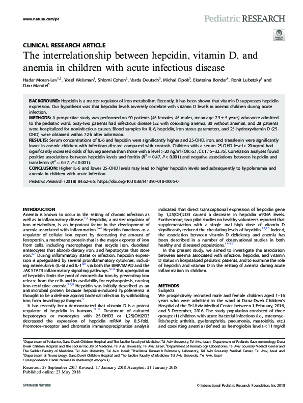 (PDF) The interrelationship between hepcidin, vitamin D, and anemia in ...