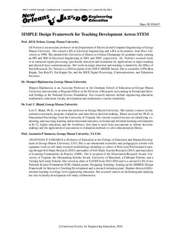 (PDF) SIMPLE Design Framework for Teaching Development Across STEM