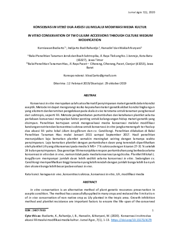 (PDF) Konservasi in vitro dua aksesi lili mealui modifikasi media