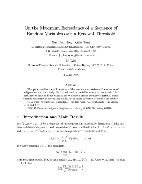 (PDF) On the maximum exceedance of a sequence of random variables over ...