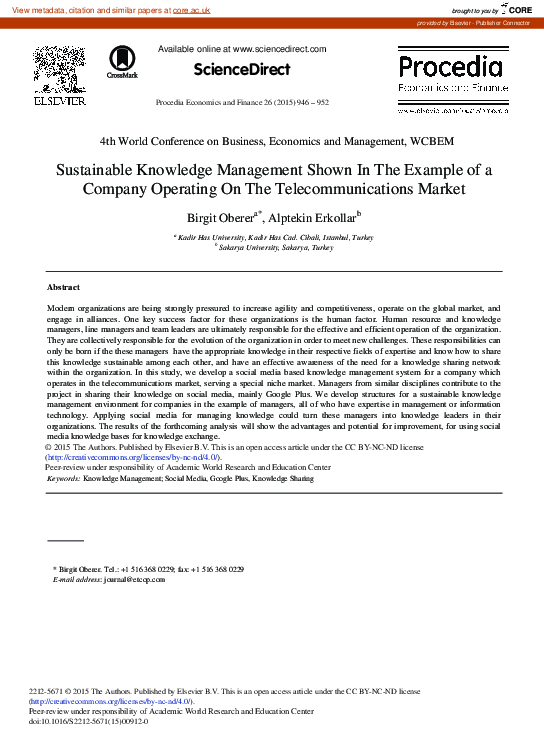 (PDF) Sustainable Knowledge Management Shown in the Example of a ...